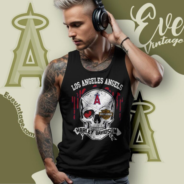 Los Angeles Angels Harley Davidson Skull Shirt Tank Top Racerback Los Angeles Angels Harley Davidson Skull Shirt Tank Top Racerback