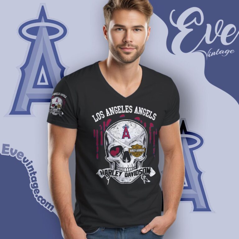 Los Angeles Angels Harley Davidson Skull Shirt V Neck TShirt Los Angeles Angels Harley Davidson Skull Shirt V Neck TShirt