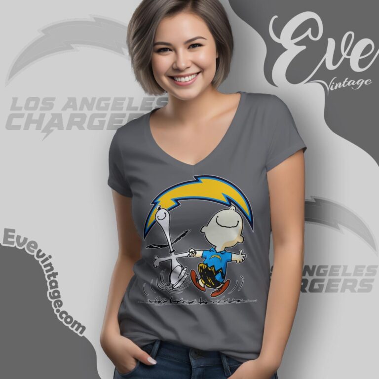 Los Angeles Chargers Charlie Brown Snoopy Happy Dancing Shirt V Neck TShirt Los Angeles Chargers Charlie Brown Snoopy Happy Dancing Shirt V Neck TShirt