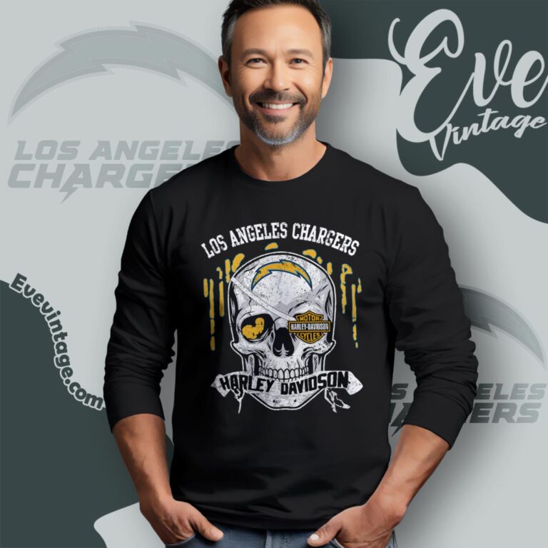 Los Angeles Chargers Harley Davidson Skull Shirt Long Sleeve Tee Los Angeles Chargers Harley Davidson Skull Shirt Long Sleeve Tee