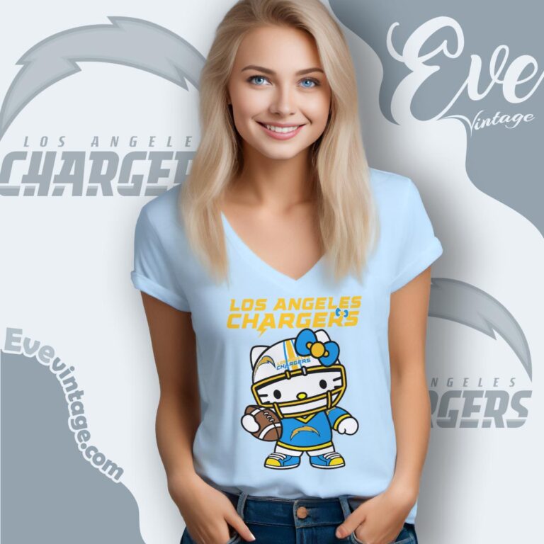 Los Angeles Chargers Hello Kitty V Neck TShirt Los Angeles Chargers Hello Kitty V Neck TShirt