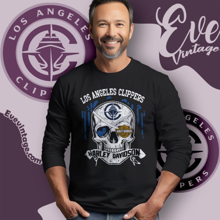 Los Angeles Clippers Harley Davidson Skull Long Sleeve Tee Los Angeles Clippers Harley Davidson Skull Long Sleeve Tee