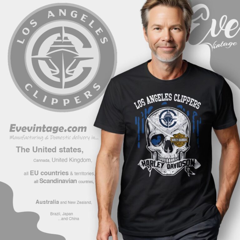 Los Angeles Clippers Harley Davidson Skull T Shirt Los Angeles Clippers Harley Davidson Skull T Shirt