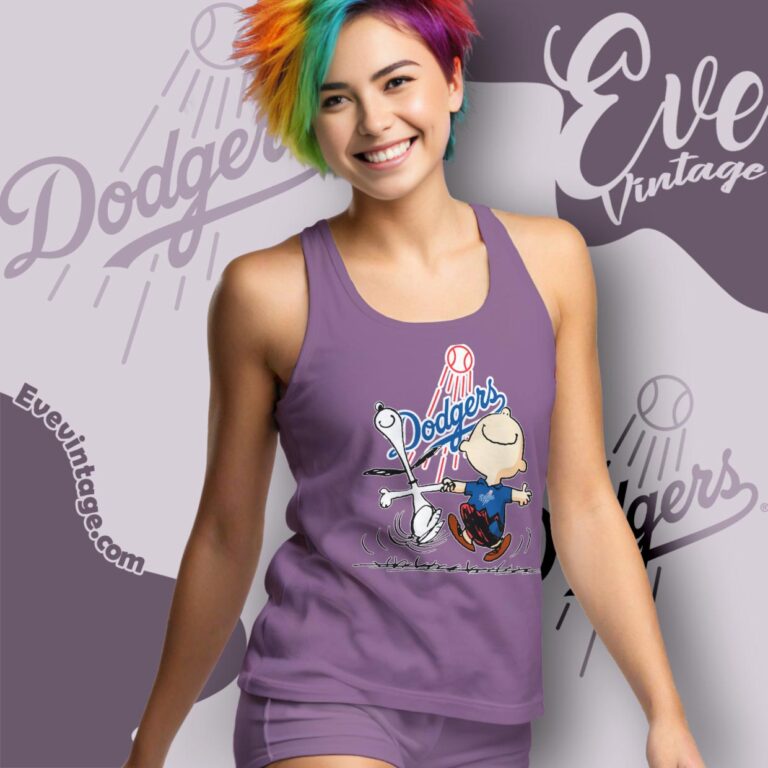 Los Angeles Dodgers Charlie Brown Snoopy Happy Dancing Shirt Tank Top Racerback Los Angeles Dodgers Charlie Brown Snoopy Happy Dancing Shirt Tank Top Racerback
