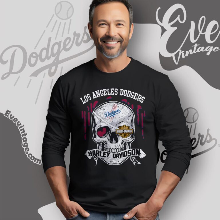 Los Angeles Dodgers Harley Davidson Skull Shirt Long Sleeve Tee Los Angeles Dodgers Harley Davidson Skull Shirt Long Sleeve Tee