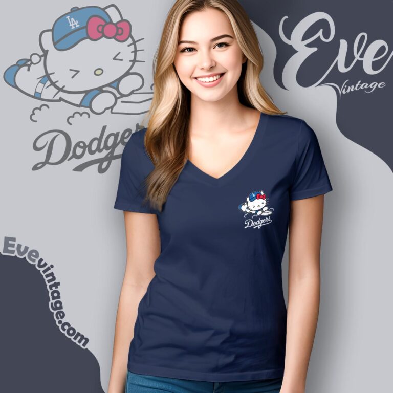 Los Angeles Dodgers Hello Kitty Sliding Into Base Shirt V neck T shirt Los Angeles Dodgers Hello Kitty Sliding Into Base Shirt V neck T shirt