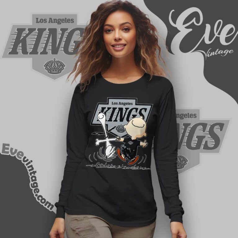 Los Angeles Kings Charlie Brown Snoopy Happy Dancing Shirt Long Sleeve Tee Los Angeles Kings Charlie Brown Snoopy Happy Dancing Shirt Long Sleeve Tee