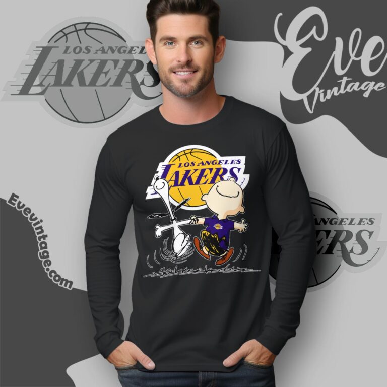 Los Angeles Lakers Charlie Brown Snoopy Happy Dancing Shirt Long Sleeve Tee Los Angeles Lakers Charlie Brown Snoopy Happy Dancing Shirt Long Sleeve Tee