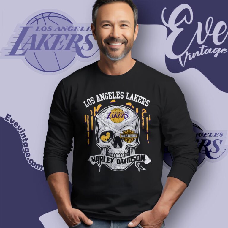 Los Angeles Lakers Harley Davidson Skull Long Sleeve Tee Los Angeles Lakers Harley Davidson Skull Long Sleeve Tee