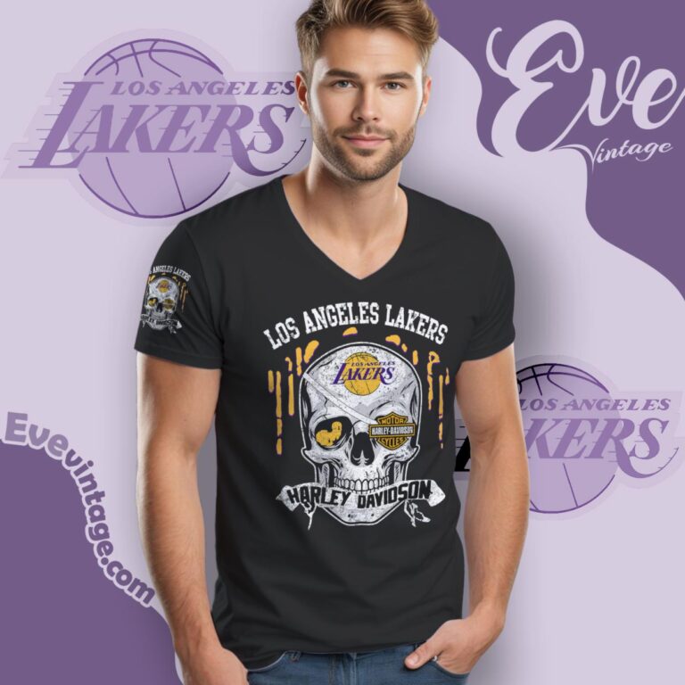Los Angeles Lakers Harley Davidson Skull V Neck TShirt Los Angeles Lakers Harley Davidson Skull V Neck TShirt
