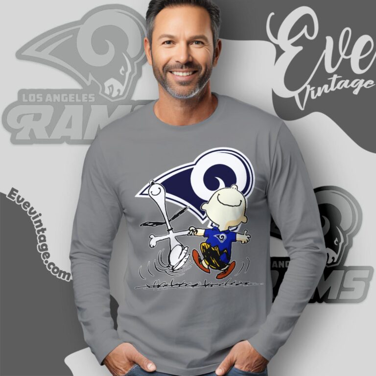 Los Angeles Rams Charlie Brown Snoopy Happy Dancing Shirt Long Sleeve Tee Los Angeles Rams Charlie Brown Snoopy Happy Dancing Shirt Long Sleeve Tee
