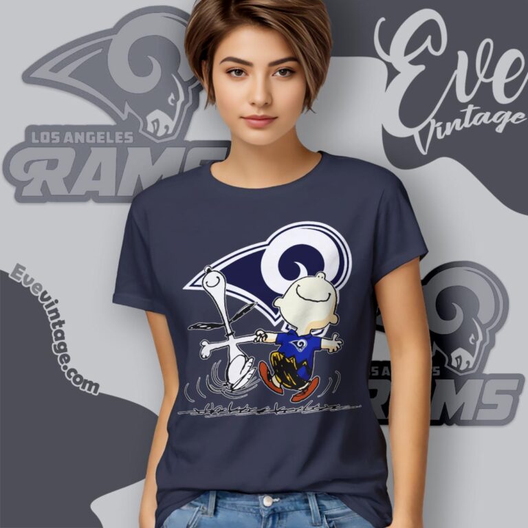 Los Angeles Rams Charlie Brown Snoopy Happy Dancing Shirt Women T Shirt Los Angeles Rams Charlie Brown Snoopy Happy Dancing Shirt Women T Shirt