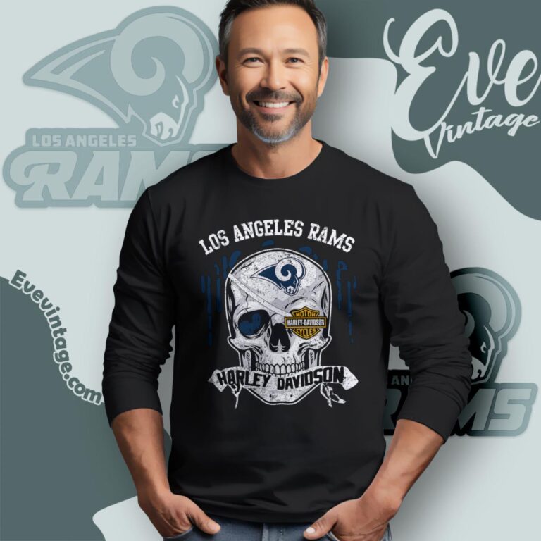 Los Angeles Rams Harley Davidson Skull Shirt Long Sleeve Tee Los Angeles Rams Harley Davidson Skull Shirt Long Sleeve Tee