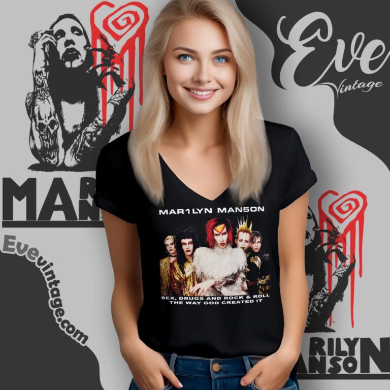 Marilyn Manson Shirt Rock Is Dead Tour 1999 V Neck TShirt Marilyn Manson Shirt Rock Is Dead Tour 1999 V Neck TShirt