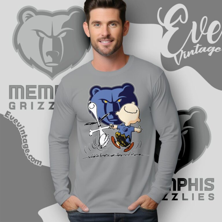Memphis Grizzlies Charlie Brown Snoopy Happy Dancing Shirt Long Sleeve Tee Memphis Grizzlies Charlie Brown Snoopy Happy Dancing Shirt Long Sleeve Tee