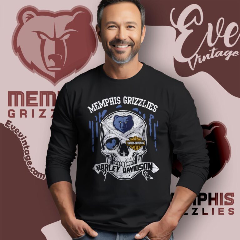 Memphis Grizzlies Harley Davidson Skull Long Sleeve Tee Memphis Grizzlies Harley Davidson Skull Long Sleeve Tee
