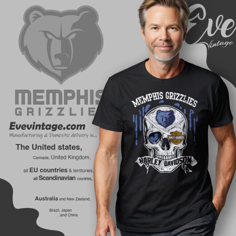 Memphis Grizzlies Harley Davidson Skull T Shirt Memphis Grizzlies Harley Davidson Skull T Shirt