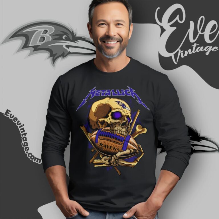 Metallica Baltimore Ravens Skull Shirt Long Sleeve Tee Metallica Baltimore Ravens Skull Shirt Long Sleeve Tee