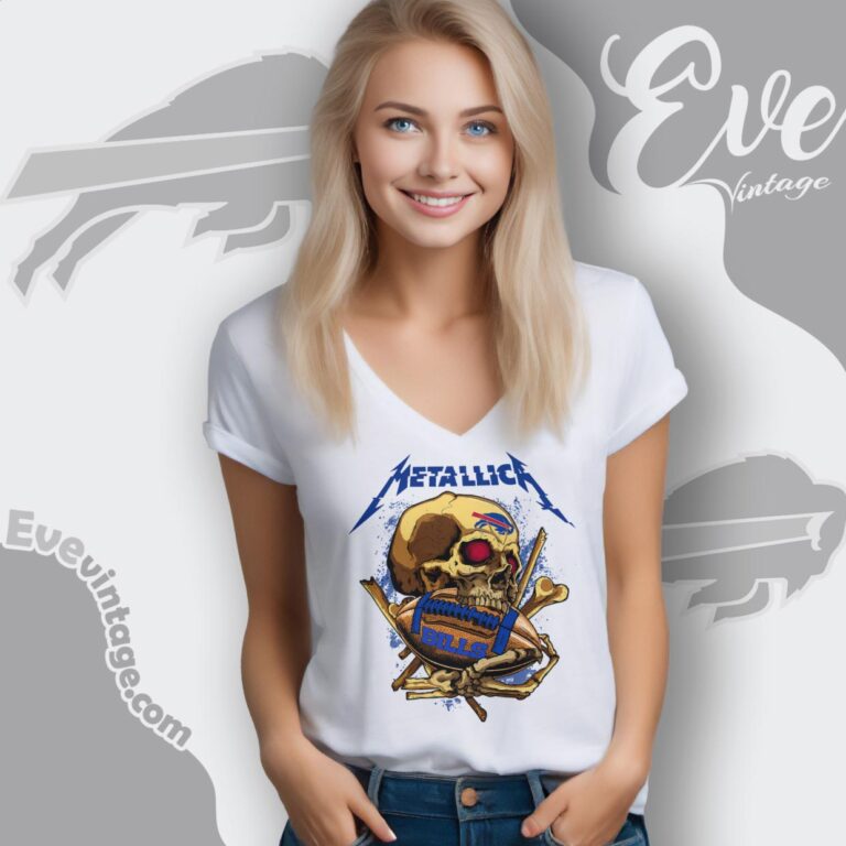 Metallica Buffalo Bills Skull Shirt V Neck TShirt Metallica Buffalo Bills Skull Shirt V Neck TShirt