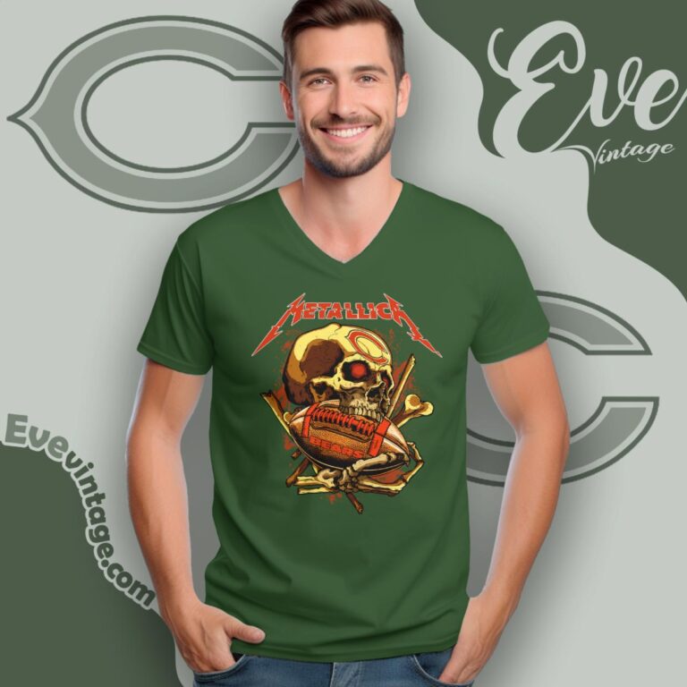 Metallica Chicago Bears Skull Shirt V Neck TShirt Metallica Chicago Bears Skull Shirt V Neck TShirt