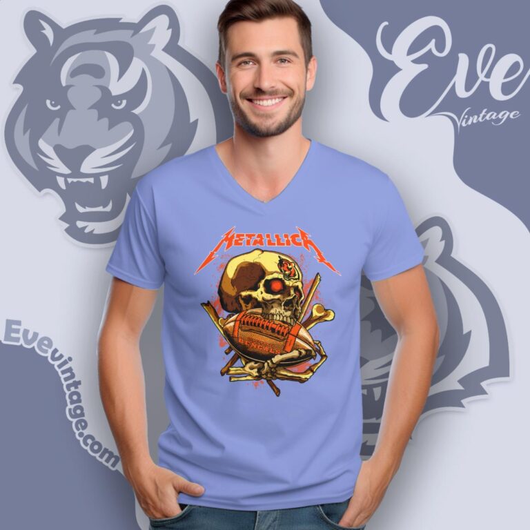 Metallica Cincinnati Bengals Skull Shirt V Neck TShirt Metallica Cincinnati Bengals Skull Shirt V Neck TShirt