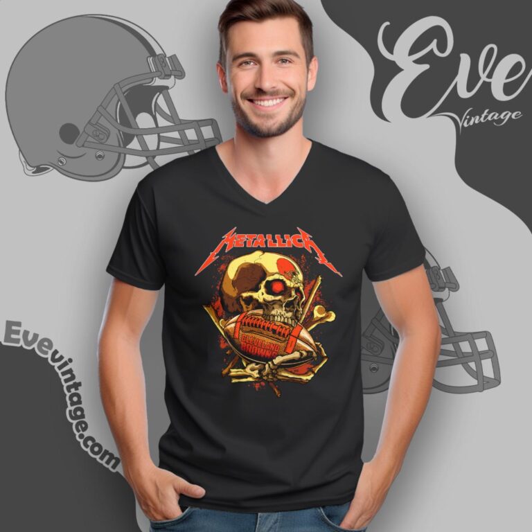 Metallica Cleveland Browns Skull Shirt V Neck TShirt Metallica Cleveland Browns Skull Shirt V Neck TShirt