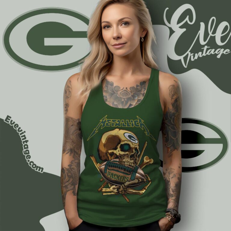 Metallica Green Bay Packers Skull Shirt Tank Top Racerback Metallica Green Bay Packers Skull Shirt Tank Top Racerback