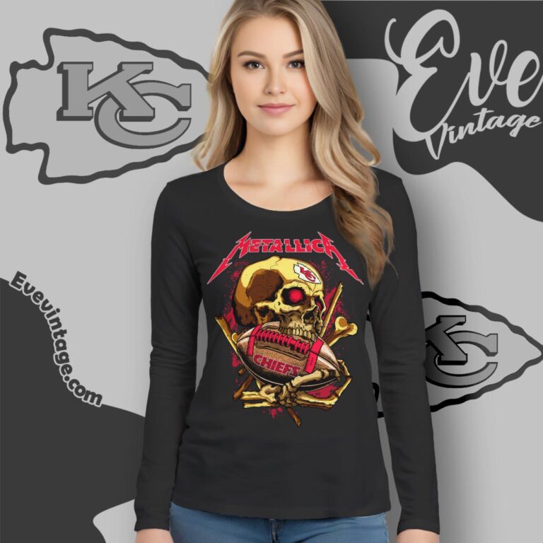 Metallica Kansas city Chiefs Skull Shirt Long Sleeve Tee Metallica Kansas city Chiefs Skull Shirt Long Sleeve Tee
