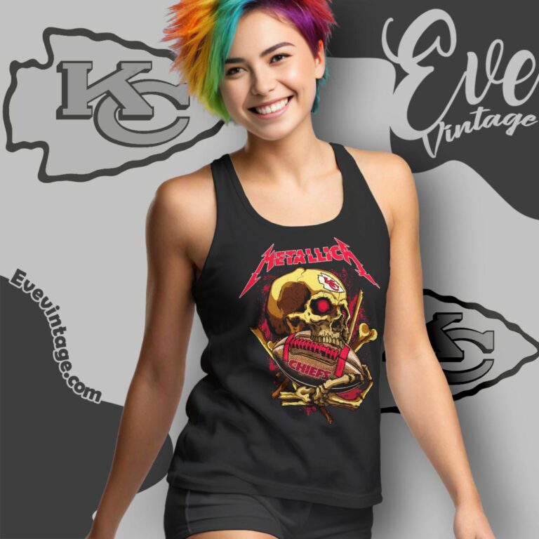 Metallica Kansas city Chiefs Skull Shirt Tank Top Racerback Metallica Kansas city Chiefs Skull Shirt Tank Top Racerback