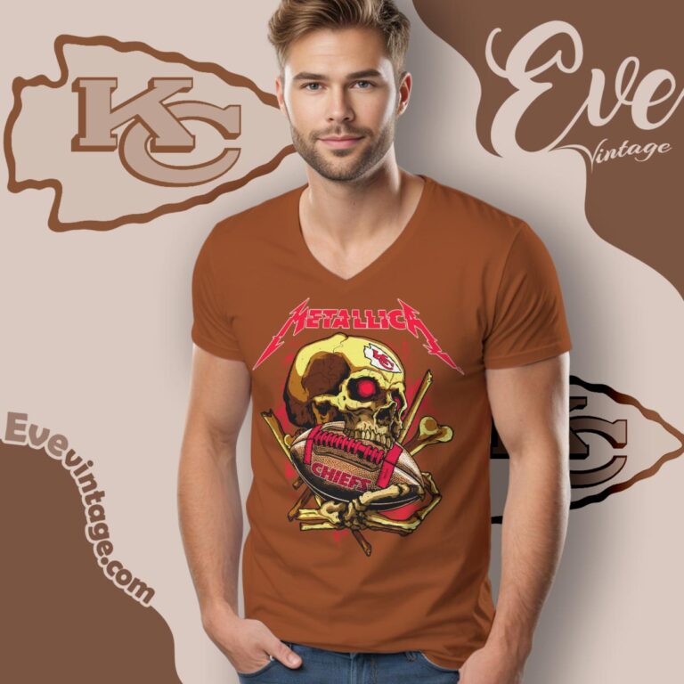Metallica Kansas city Chiefs Skull Shirt V Neck TShirt Metallica Kansas city Chiefs Skull Shirt V Neck TShirt