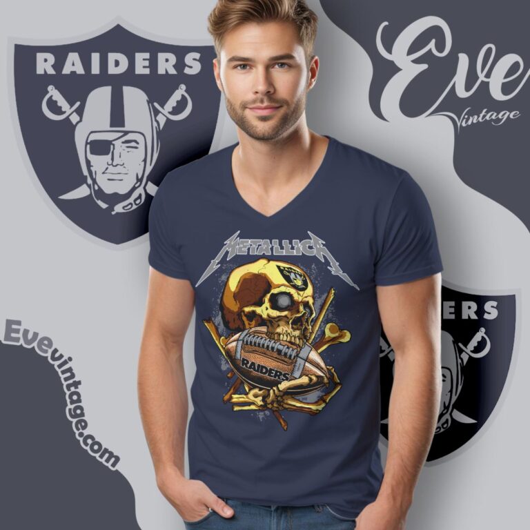 Metallica Las Vegas Raiders Skull Shirt V Neck TShirt Metallica Las Vegas Raiders Skull Shirt V Neck TShirt