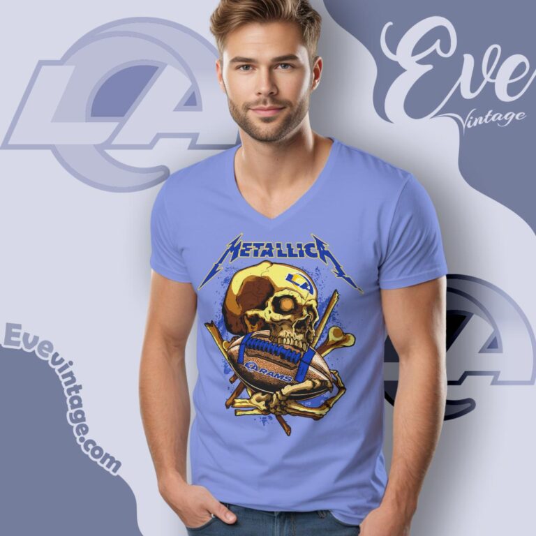 Metallica Los Angeles Rams Skull Shirt V Neck TShirt Metallica Los Angeles Rams Skull Shirt V Neck TShirt