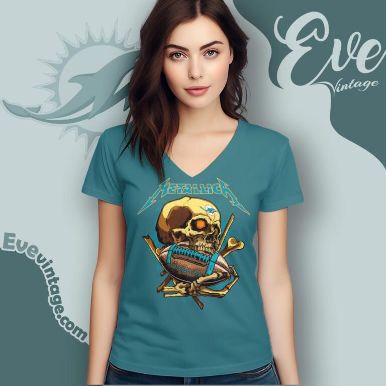 Metallica Miami Dolphins Skull Shirt V Neck TShirt Metallica Miami Dolphins Skull Shirt V Neck TShirt