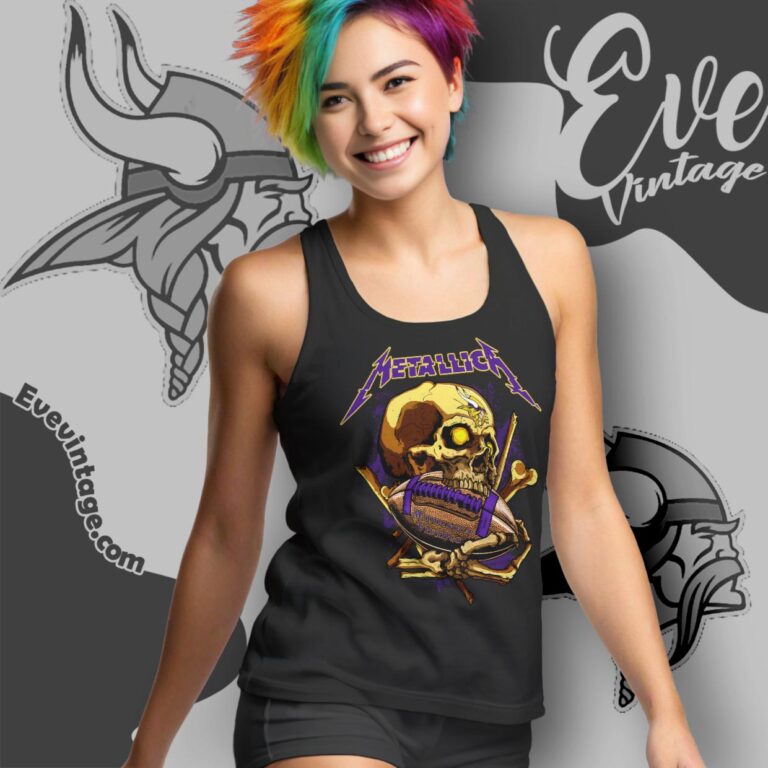 Metallica Minnesota Vikings Skull Shirt Tank Top Racerback Metallica Minnesota Vikings Skull Shirt Tank Top Racerback