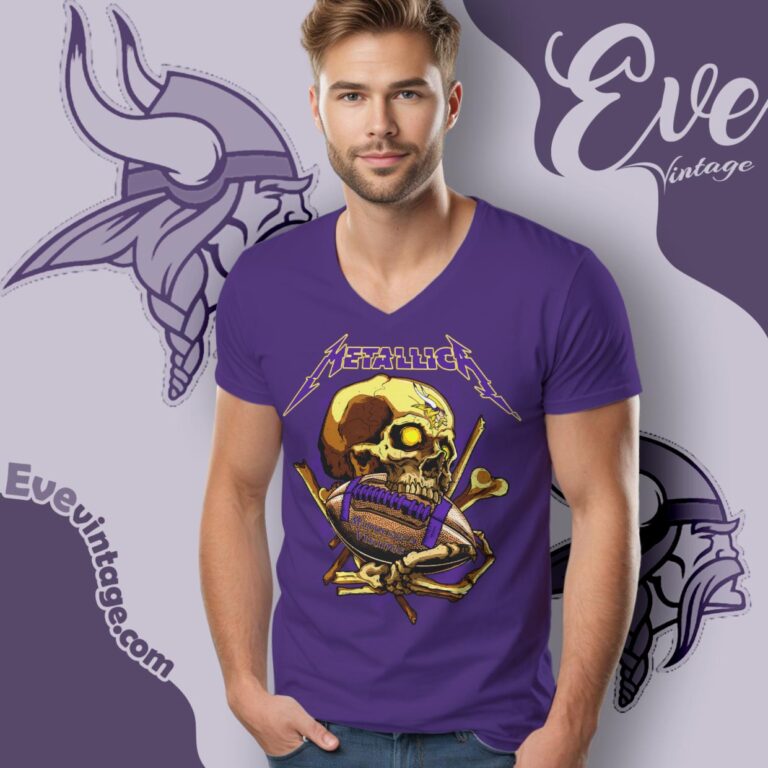Metallica Minnesota Vikings Skull Shirt V Neck TShirt Metallica Minnesota Vikings Skull Shirt V Neck TShirt