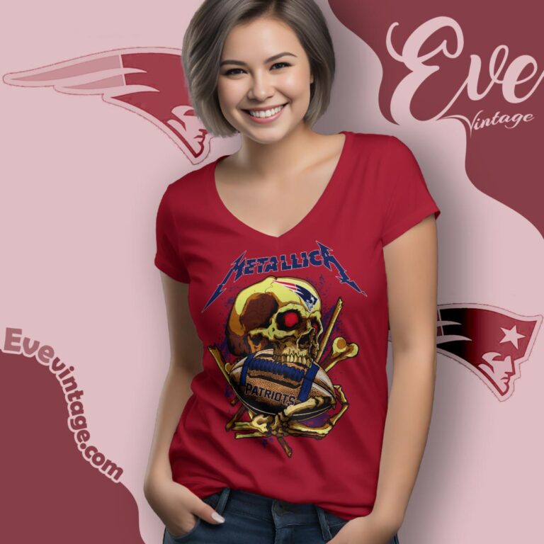 Metallica New England Patriots Skull Shirt V Neck TShirt Metallica New England Patriots Skull Shirt V Neck TShirt