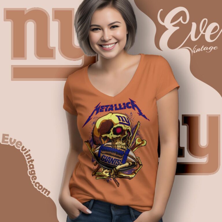 Metallica New York Giants Skull Shirt V Neck TShirt Metallica New York Giants Skull Shirt V Neck TShirt