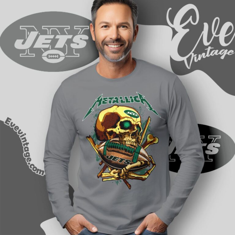 Metallica New York Jets Skull Shirt Long Sleeve Tee Metallica New York Jets Skull Shirt Long Sleeve Tee