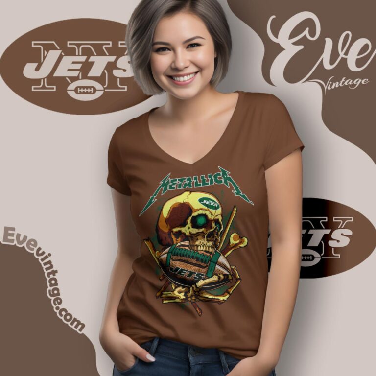 Metallica New York Jets Skull Shirt V Neck TShirt Metallica New York Jets Skull Shirt V Neck TShirt