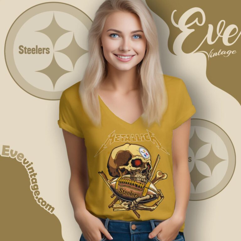 Metallica Pittsburgh Steelers Skull Shirt V Neck TShirt Metallica Pittsburgh Steelers Skull Shirt V Neck TShirt
