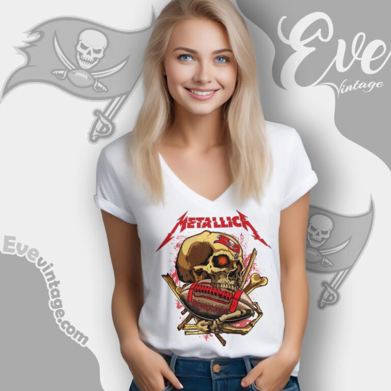 Metallica Tampa Bay Buccaneers Skull Shirt V Neck TShirt Metallica Tampa Bay Buccaneers Skull Shirt V Neck TShirt