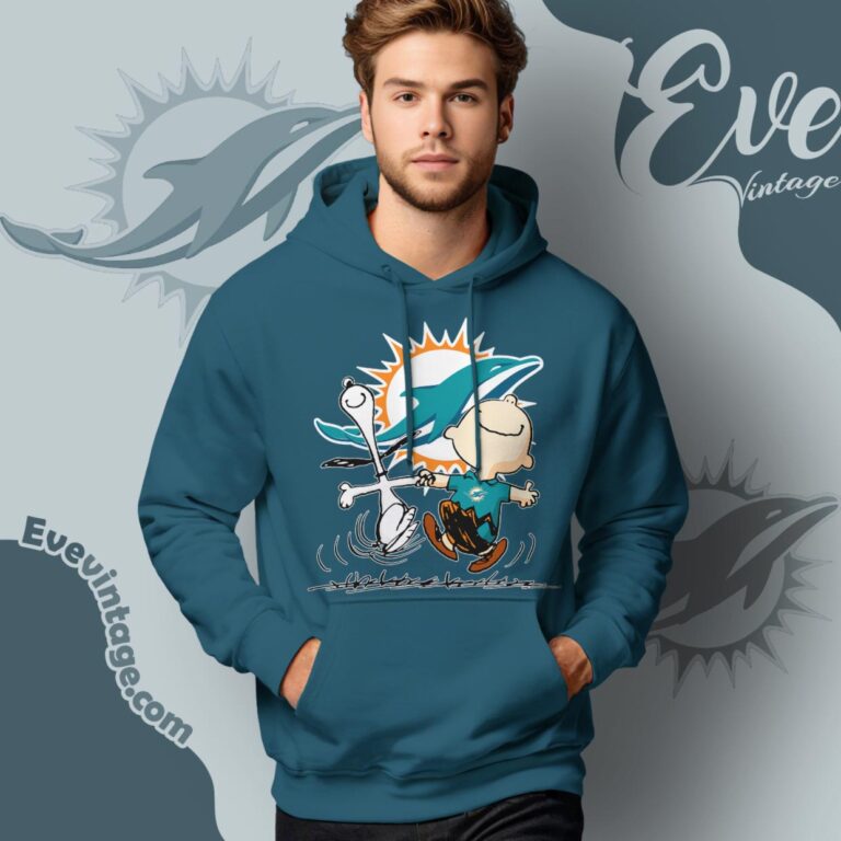 Miami Dolphins Charlie Brown Snoopy Happy Dancing Shirt Hoodie Miami Dolphins Charlie Brown Snoopy Happy Dancing Shirt Hoodie
