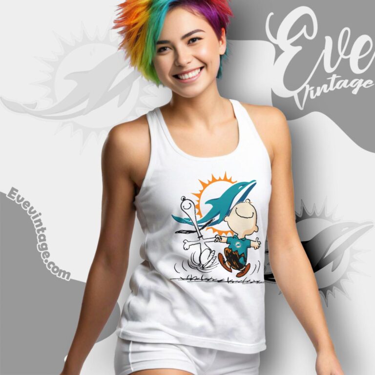 Miami Dolphins Charlie Brown Snoopy Happy Dancing Shirt Tank Top Racerback Miami Dolphins Charlie Brown Snoopy Happy Dancing Shirt Tank Top Racerback