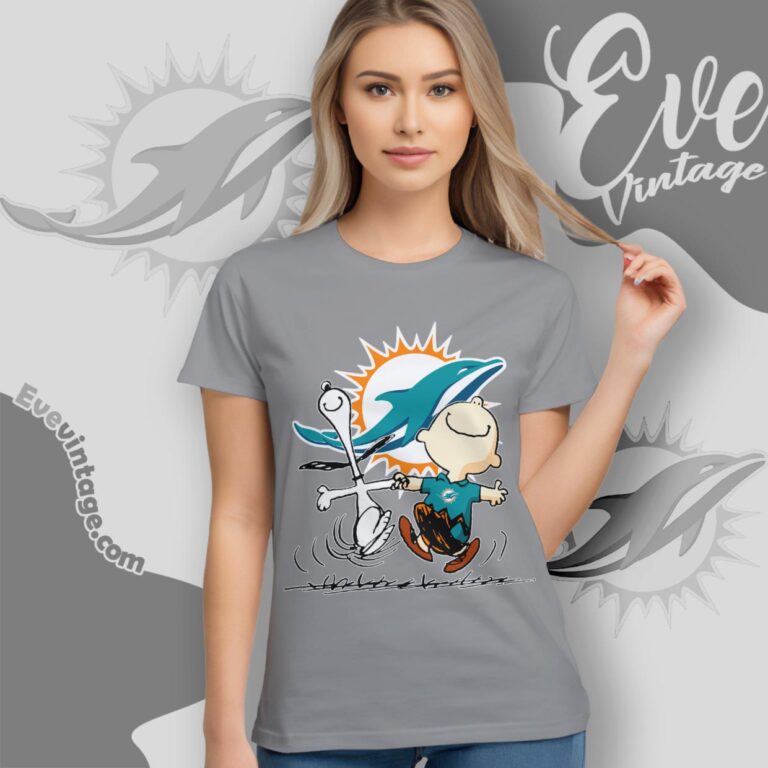 Miami Dolphins Charlie Brown Snoopy Happy Dancing Shirt Women T Shirt Miami Dolphins Charlie Brown Snoopy Happy Dancing Shirt Women T Shirt