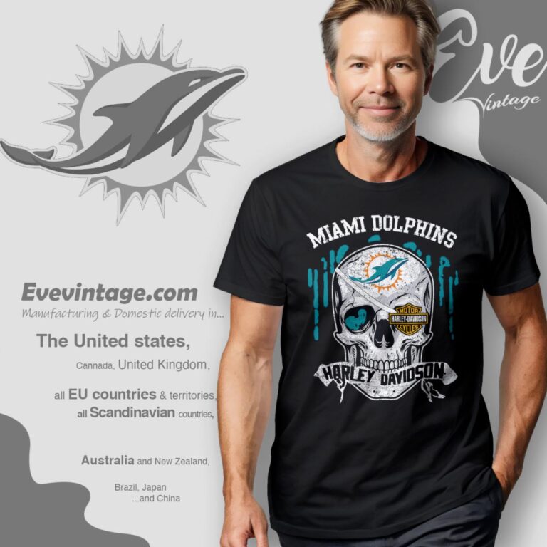 Miami Dolphins Harley Davidson Skull Shirt T Shirt Miami Dolphins Harley Davidson Skull Shirt T Shirt