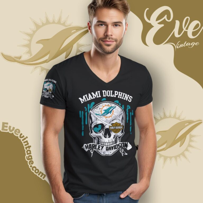 Miami Dolphins Harley Davidson Skull Shirt V Neck TShirt Miami Dolphins Harley Davidson Skull Shirt V Neck TShirt