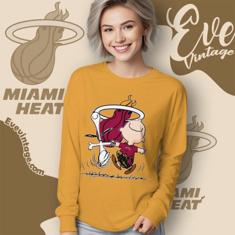 Miami Heat Charlie Brown Snoopy Happy Dancing Shirt Long Sleeve Tee Miami Heat Charlie Brown Snoopy Happy Dancing Shirt Long Sleeve Tee