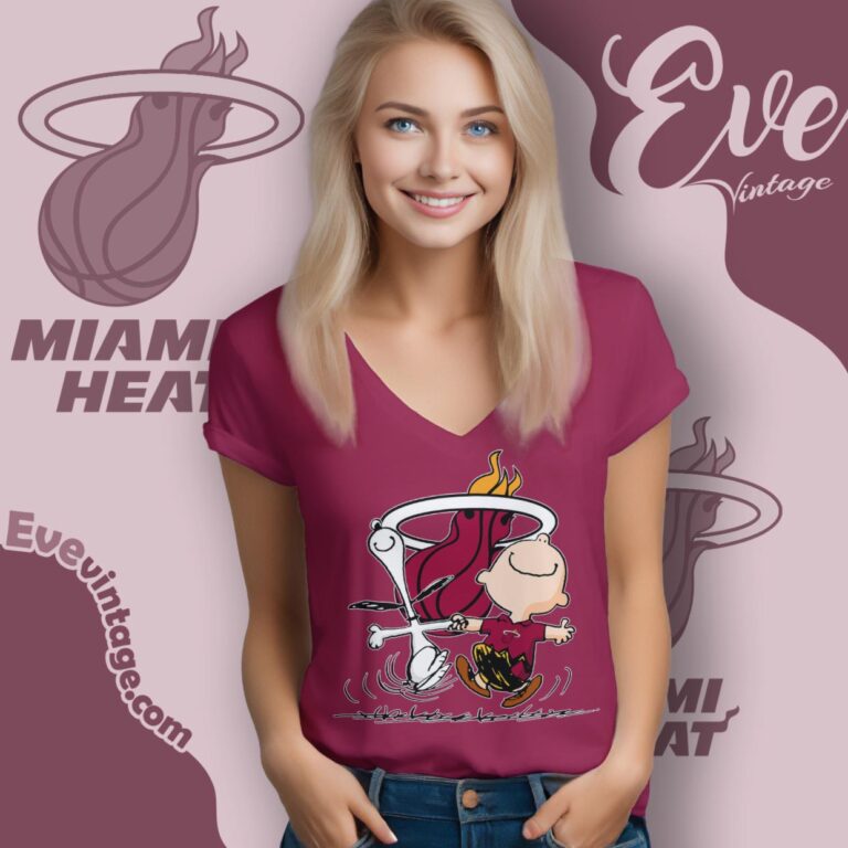 Miami Heat Charlie Brown Snoopy Happy Dancing Shirt V Neck TShirt Miami Heat Charlie Brown Snoopy Happy Dancing Shirt V Neck TShirt
