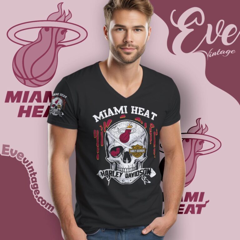 Miami Heat Harley Davidson Skull V Neck TShirt Miami Heat Harley Davidson Skull V Neck TShirt