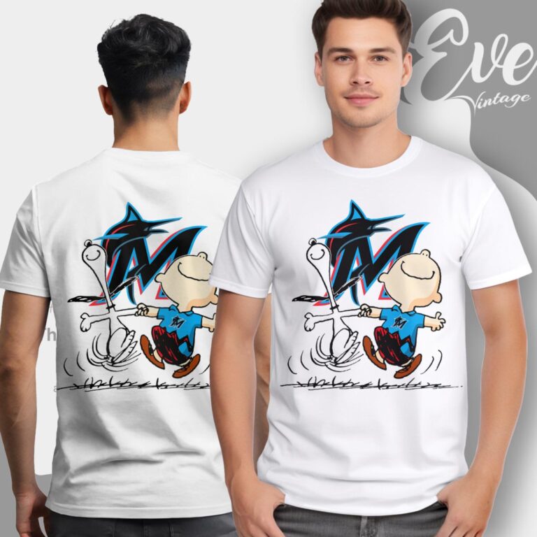 Miami Marlins Charlie Brown Snoopy Happy Dancing Shirt T Shirt Miami Marlins Charlie Brown Snoopy Happy Dancing Shirt T Shirt